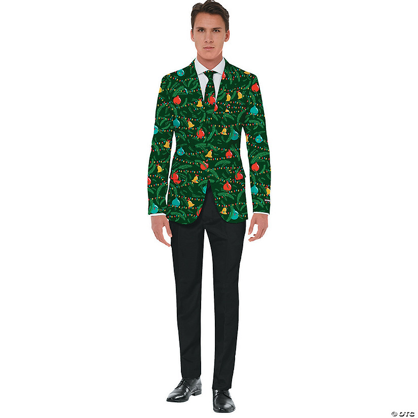 Men's Green Christmas Jacket & Tie Image