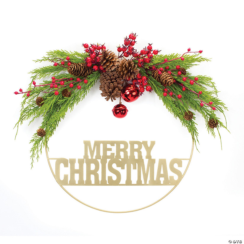 Merry Christmas Sign And Pine Half Wreath Wall Decor 28.5"L X 21"H Plastic/Metal Image