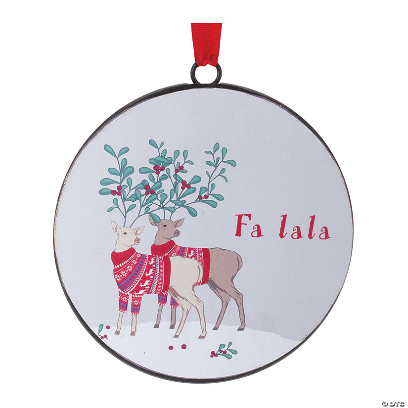 Metal Deer Fa La La Disc Ornament (Set of 12) Image