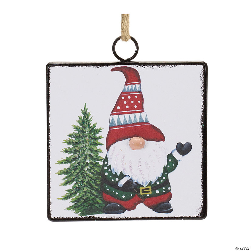 Metal Gnome with Tree Ornament (Set of 12) Image