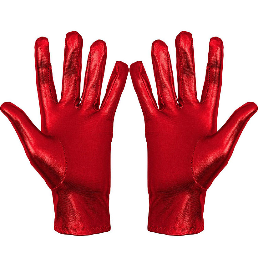 Metallic Red Costume Gloves - Shiny Red Superhero Evening Stretch Dress Glove Set for Men, Women and Kids Image