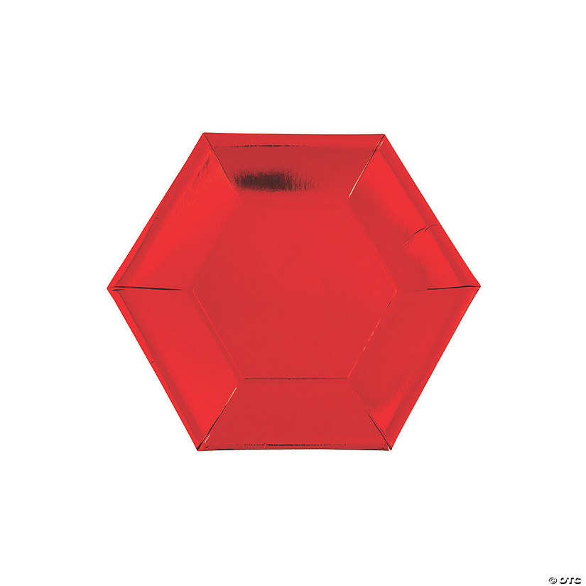 Metallic Red Hexagon Paper Dessert Plates - 24 Ct. Image
