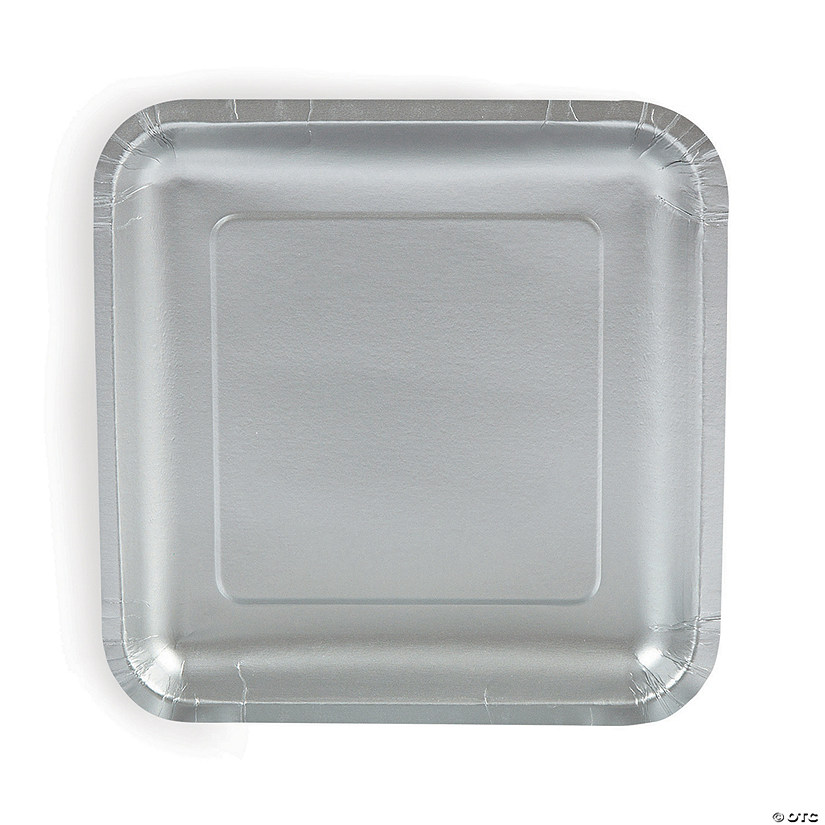 Metallic Silver Square Paper Dinner Plates - 24 Ct. Image