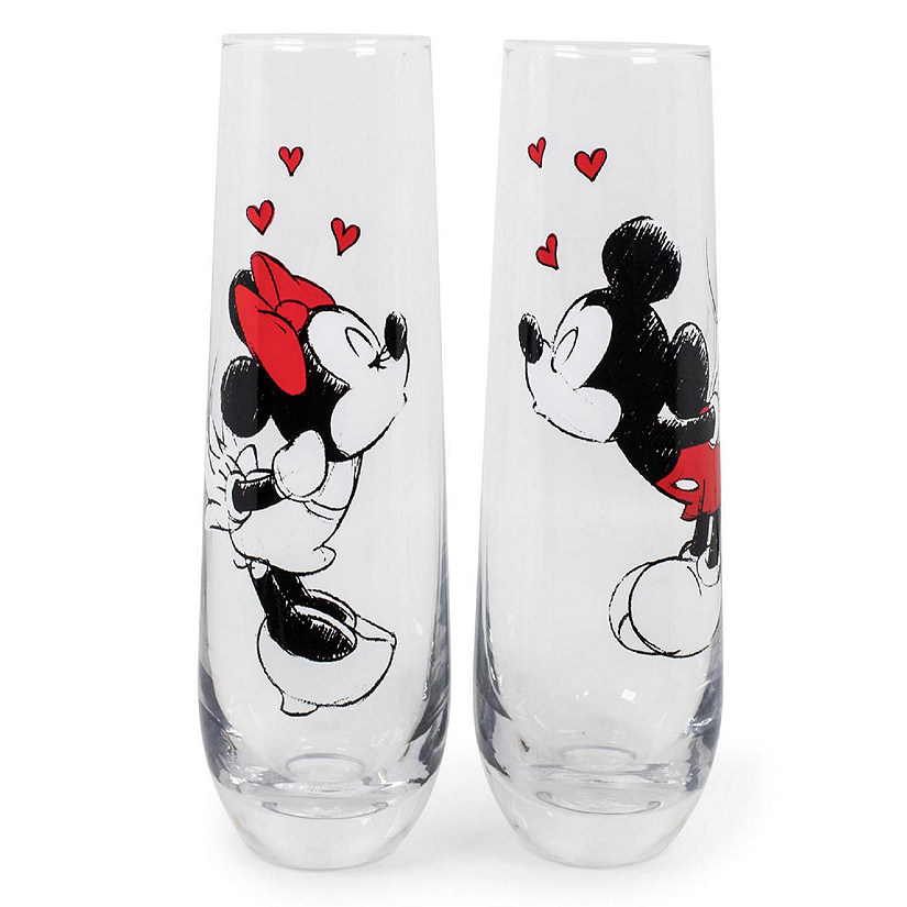 Mickey and Minnie Kiss Hearts Stemless Fluted Glassware Exclusive  Set of 2 Image