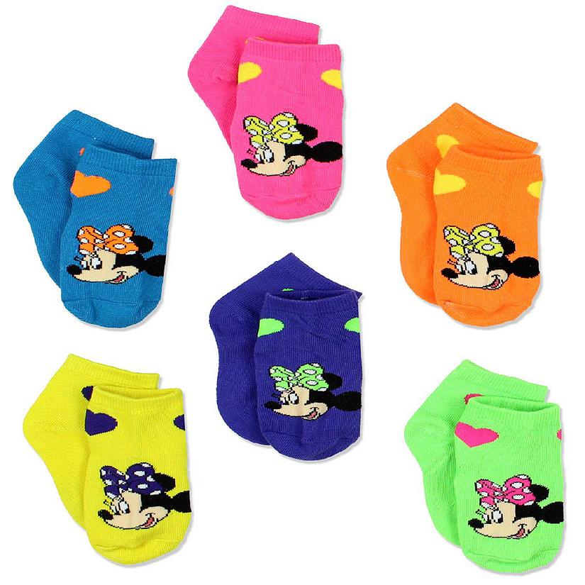 Mickey and Minnie Mouse 6 pack Socks (Shoe Size: 4-7 (Sock: 2T-4T), Neon Hearts Quarter) Image