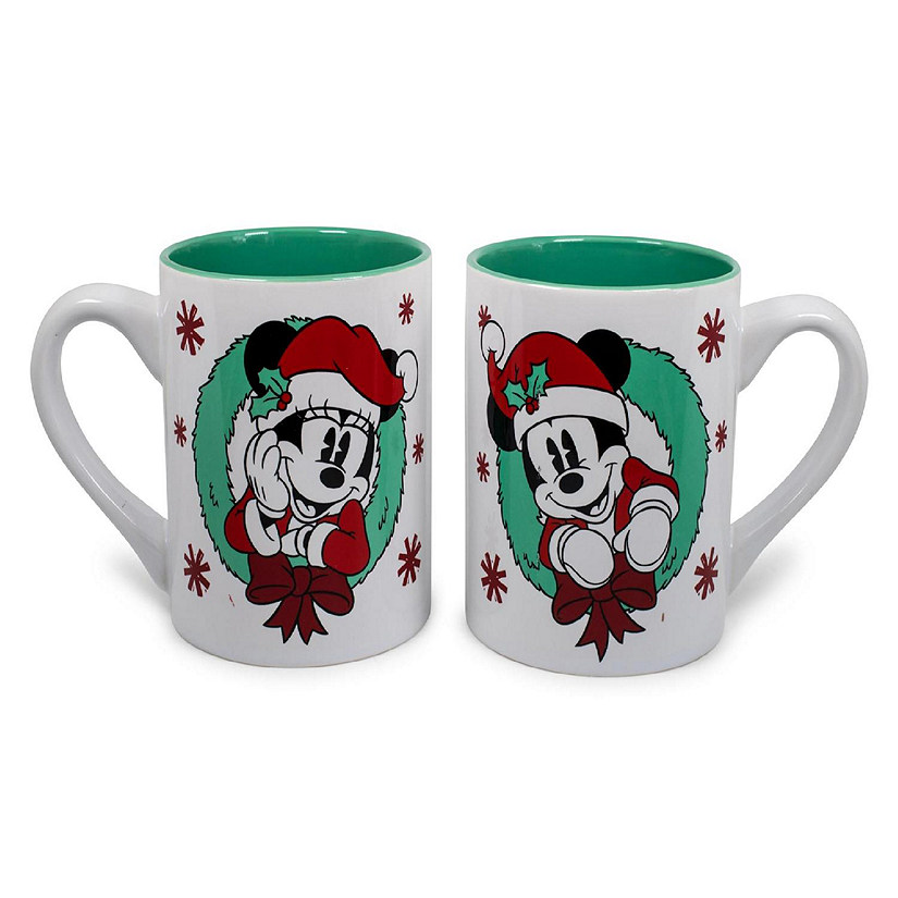 Mickey and Minnie Mouse Holiday Mugs, Set of 2  Each Holds 14 Ounces Image