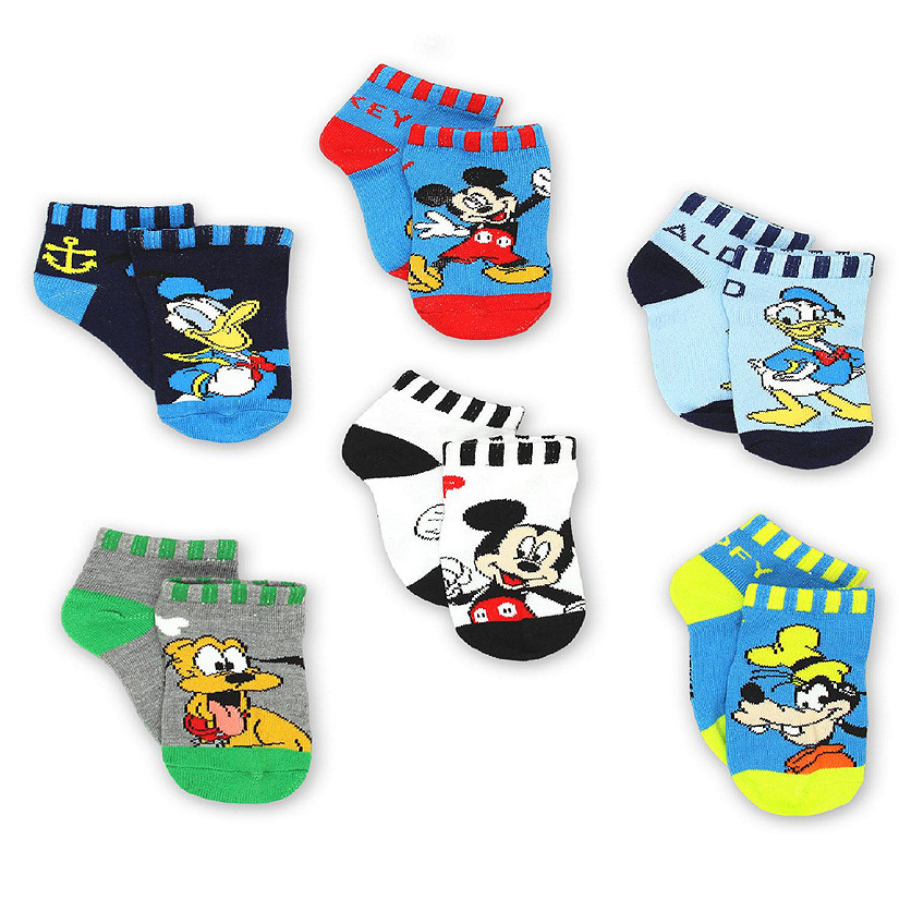 Mickey Mouse Pluto Goofy Donald Duck Toddler 6 Pack Quarter Socks Set (Shoe Size: 4-7 (Sock: 2-4), Mickey Pluto Goofy 6 Pk) Image