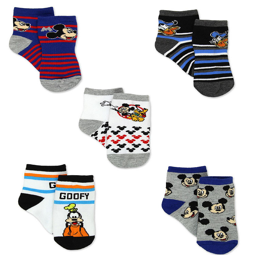 Mickey Mouse Toddler Boys 5 Pack Crew Style Socks Set (Shoe: 7-10 (Sock: 4-6), Grey/White Crew) Image