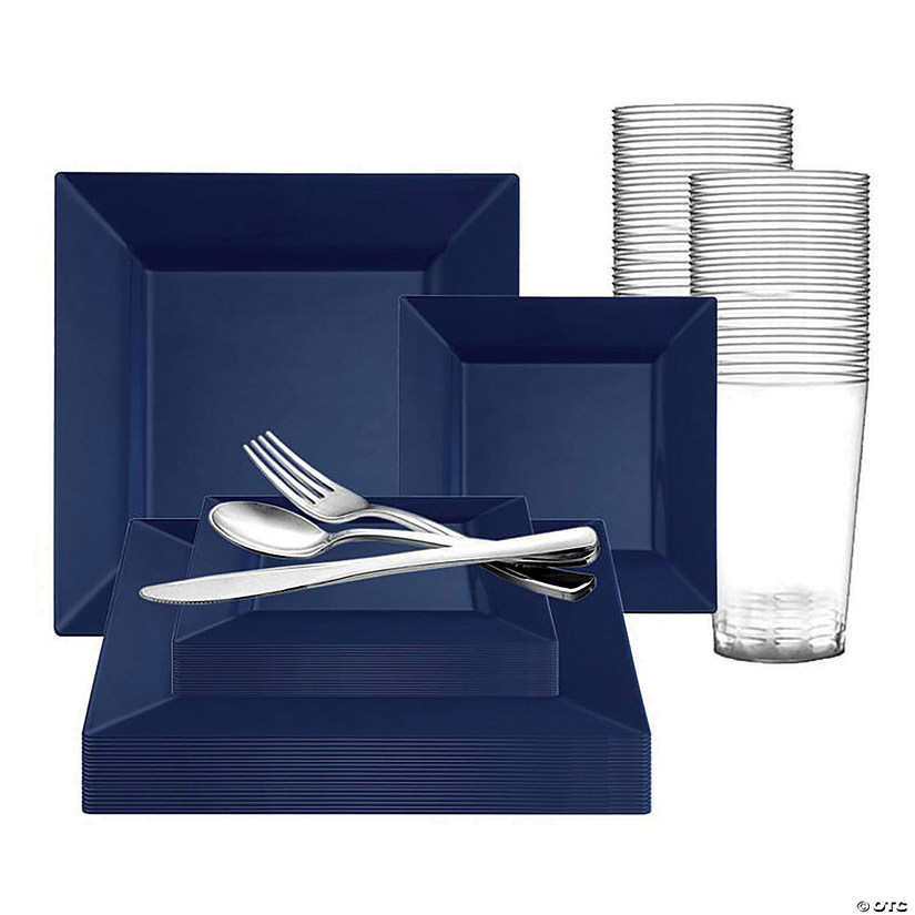 Midnight Blue Square Plastic Dinnerware Value Set (60 Settings) Image