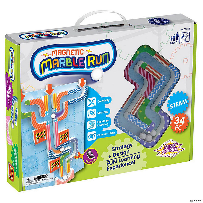 Mind Sparks Magnetic Marble Run, Assorted Colors, 9.6"W x 11.2"H Magnetic Board, 34 Pieces Image