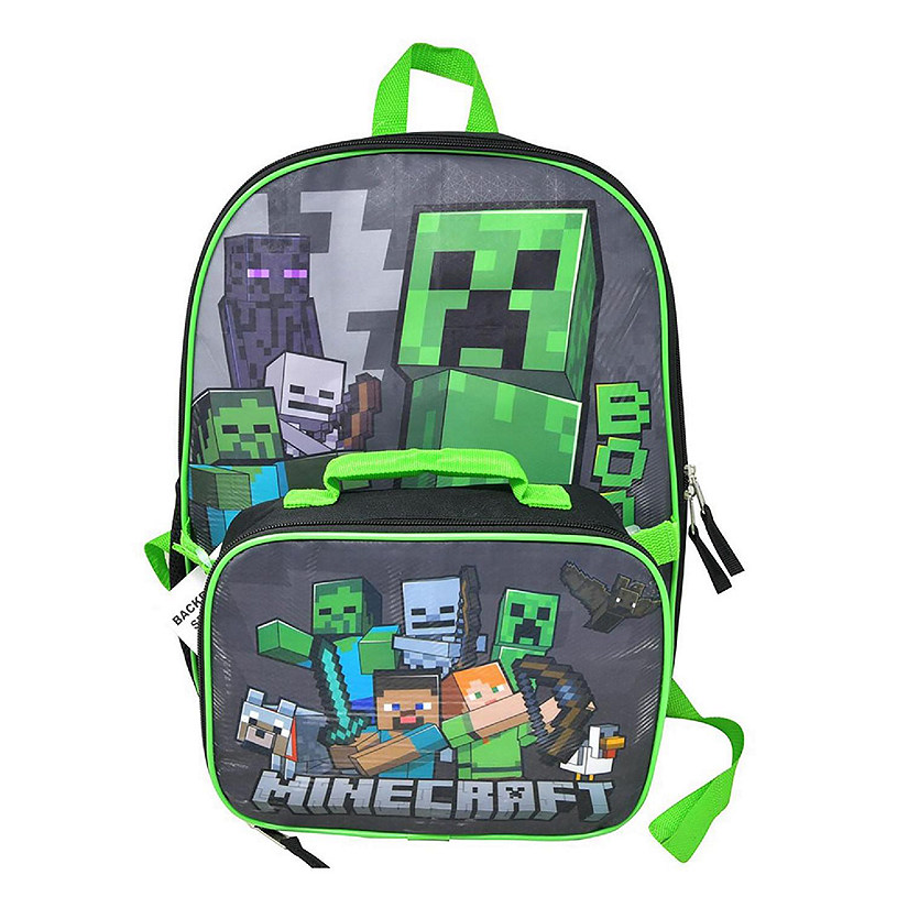 Minecraft Creeper 16 Inch Kids Backpack with Lunch Bag Image