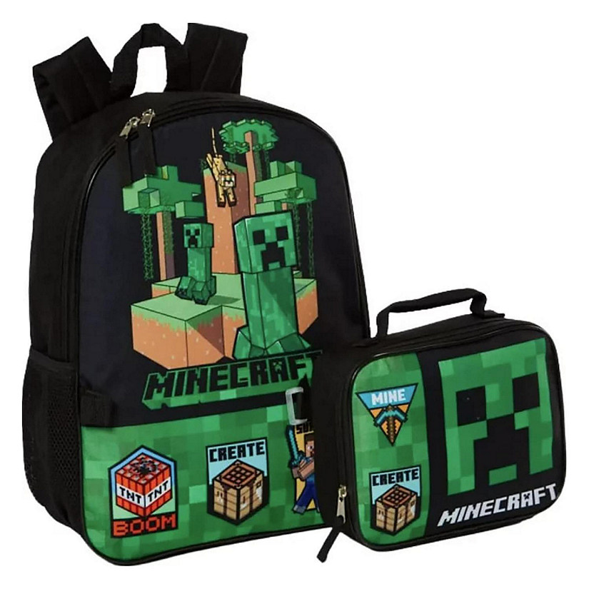 Minecraft Creeper 17 Inch Kids Backpack with Lunch Bag Image