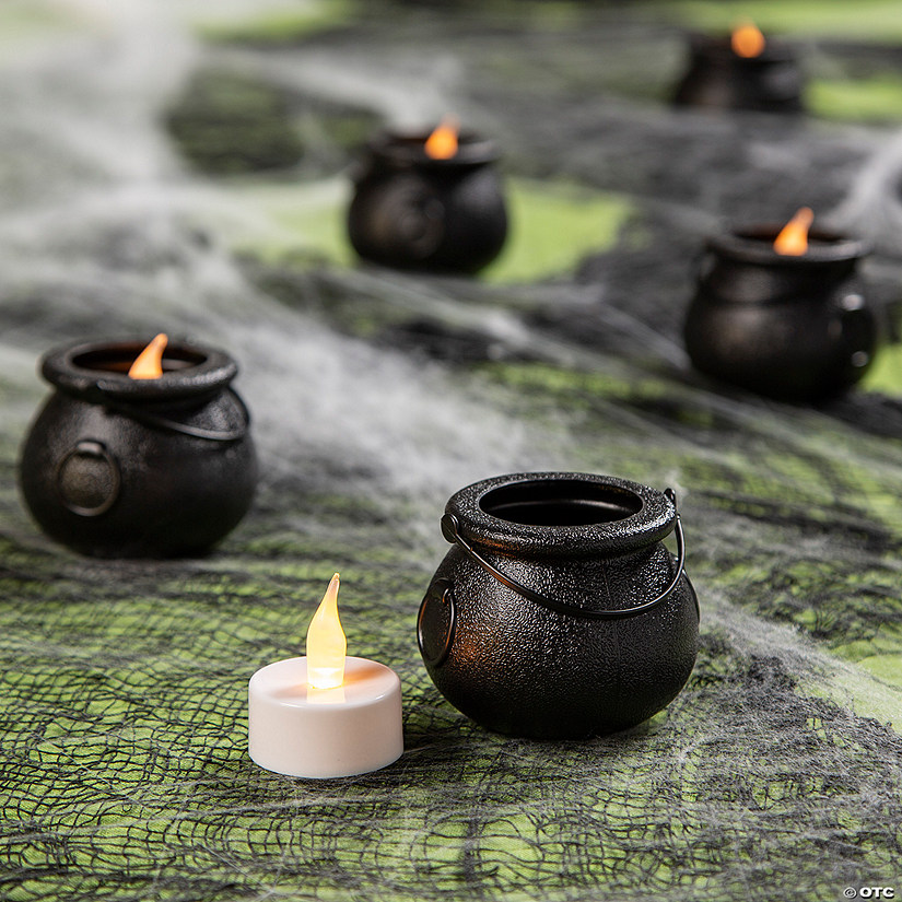Mini Black Cauldrons with Battery-Operated Tea Lights Party Decorations - 24 Pc. Image