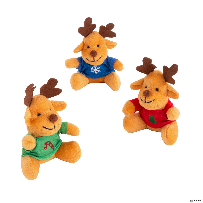 Mini Christmas Stuffed Reindeers with T-Shirt - 12 Pc. Image