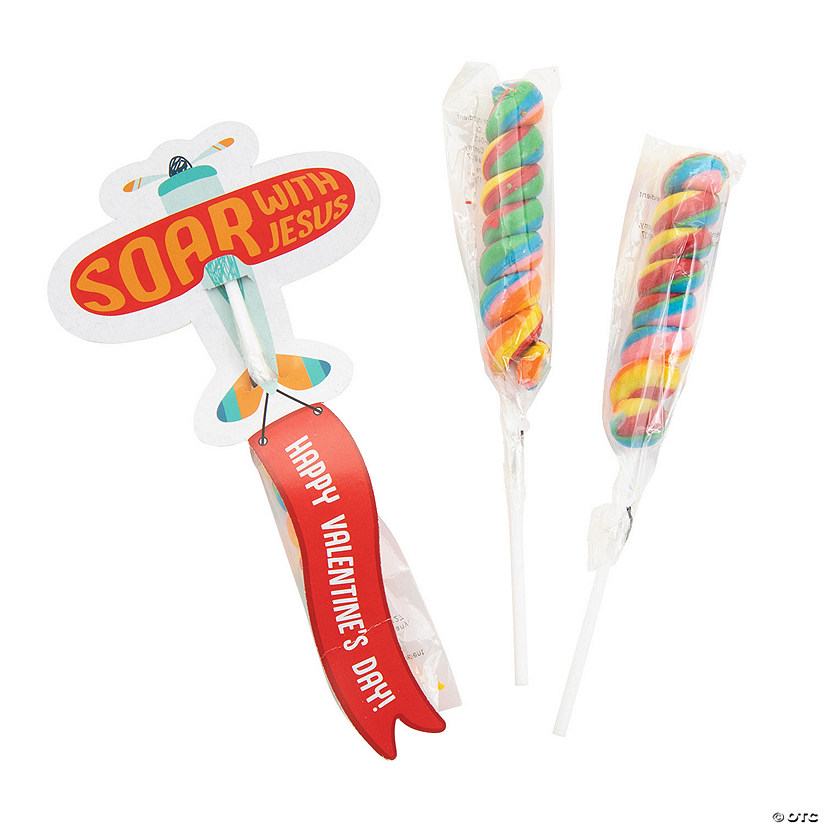 Mini Rainbow Twisty Lollipops Valentine Exchanges with Soar with Jesus Card for 24 Image