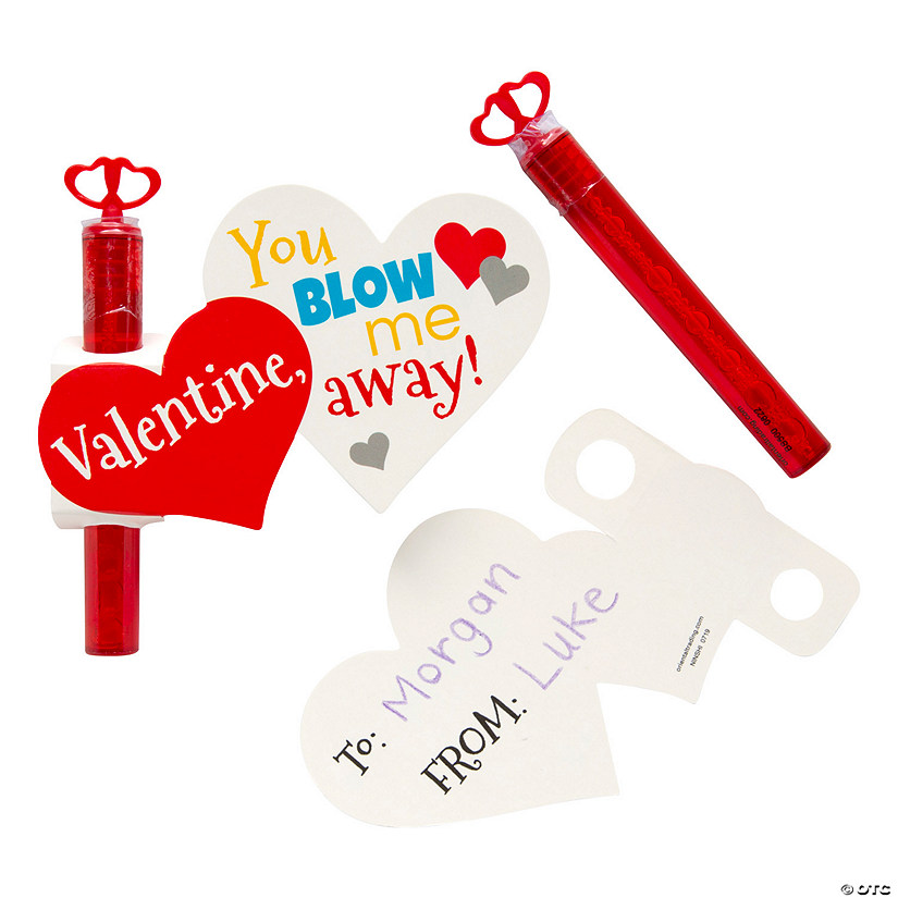 Mini Red Heart Bubble Tube Valentine Exchanges with You Blow Me Away Card for 24 Image
