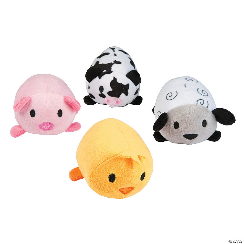 Mini Roly-Poly Cow, Pig, Chick, Lamb Farm Stuffed Animals - 12 Pc. Image