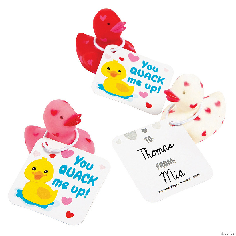 Mini Rubber Ducks with Hearts Valentine Exchanges with Card for 24 Image