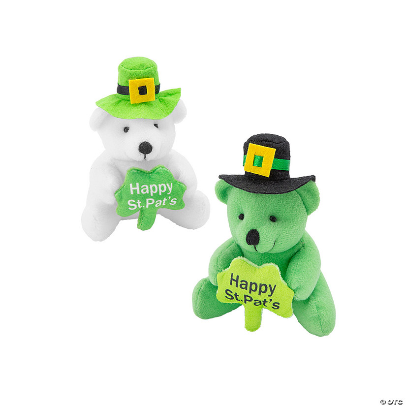 Mini St. Patrick&#8217;s Day Green Shamrock Stuffed Bears - 12 Pc. Image