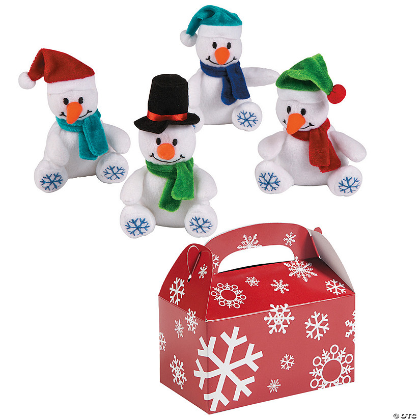 Mini Stuffed Snowmen & Favor Boxes Holiday Gift Kit for 12 Image