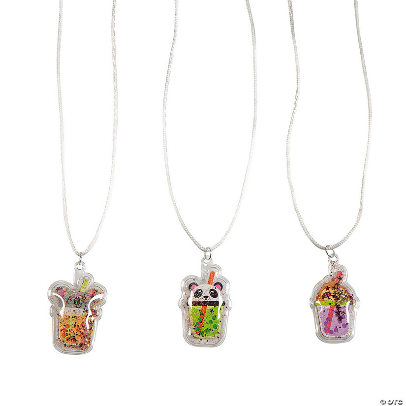 Mini Sweet Animal Boba Tea Glitter Necklaces - 12 Pc. Image