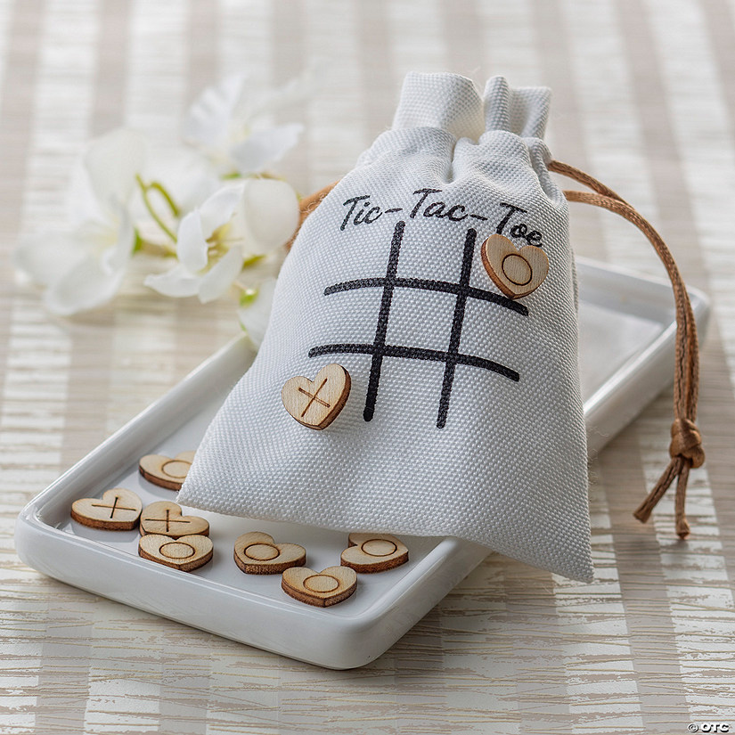 Mini Tic-Tac-Toe Canvas Drawstring Favor Bags with Game Pieces - 12 Pc. Image