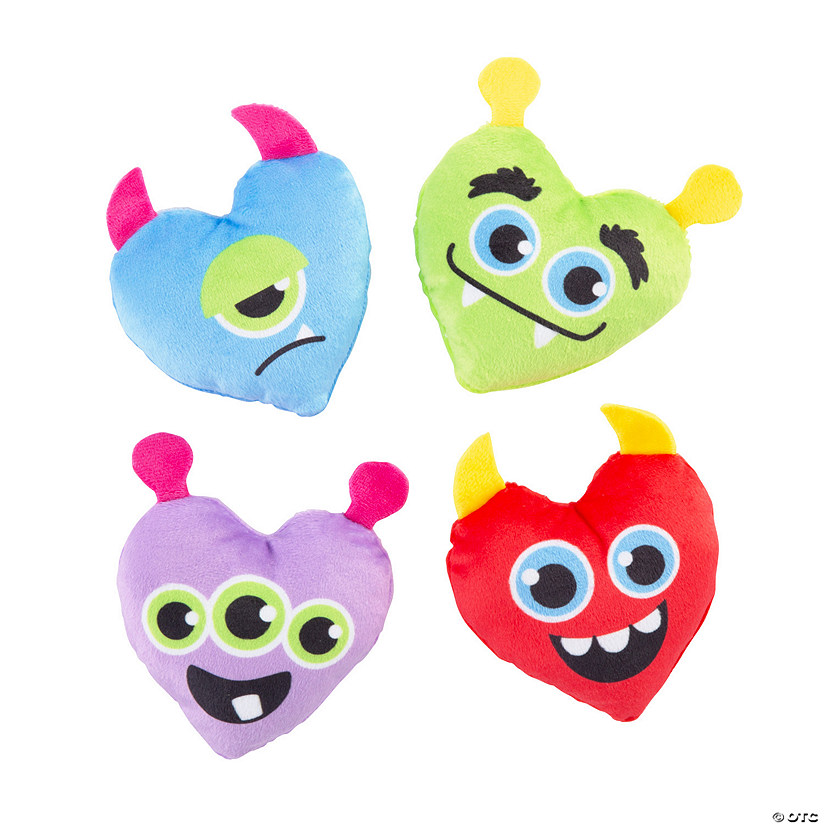 Mini Valentine Heart-Shaped Stuffed Monsters - 12 Pc. Image