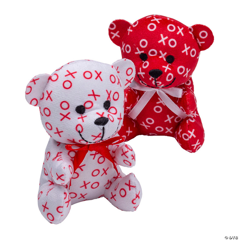 Mini Valentine&#8217;s Day Red & White Hugs & Kisses Stuffed Bears - 12 Pc. Image