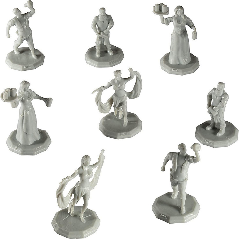 Monster Townsfolk Mini Fantasy Figures - 8pc Paintable Pub Workers Non Player Character NPC Miniatures- 1" Hex-Sized Compatible with DND Dungeons and Dragons, P Image