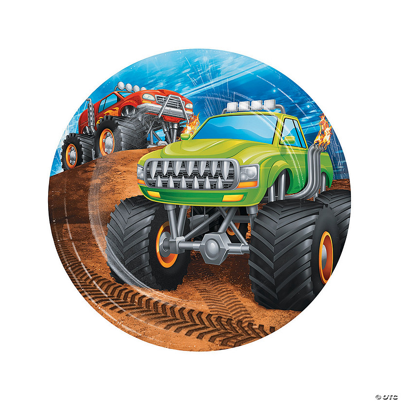 Monster Truck Party Paper Dessert Plates - 8 Ct. Image