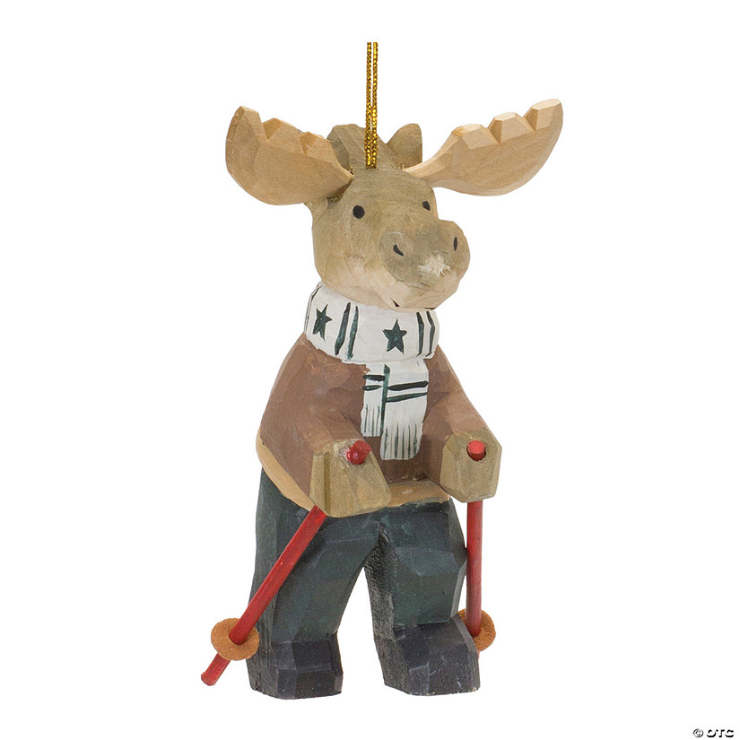 Moose On Ski Poles Ornament (Set Of 6) 5.5"H Wood Image