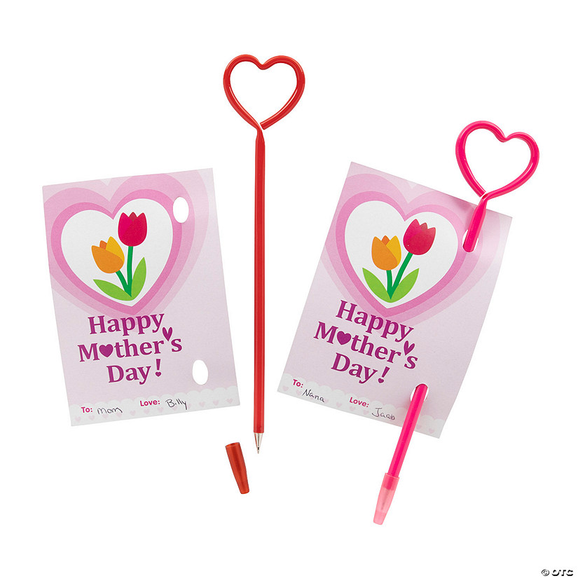 Mother&#8217;s Day Heart Pens with Card - 12 Pc. Image