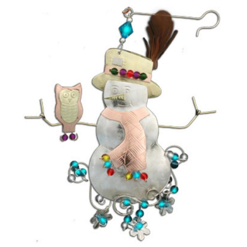 Mr. Snowman with Owl Metal Christmas Tree Ornament 4 Inch Fair Trade Multicolor Image