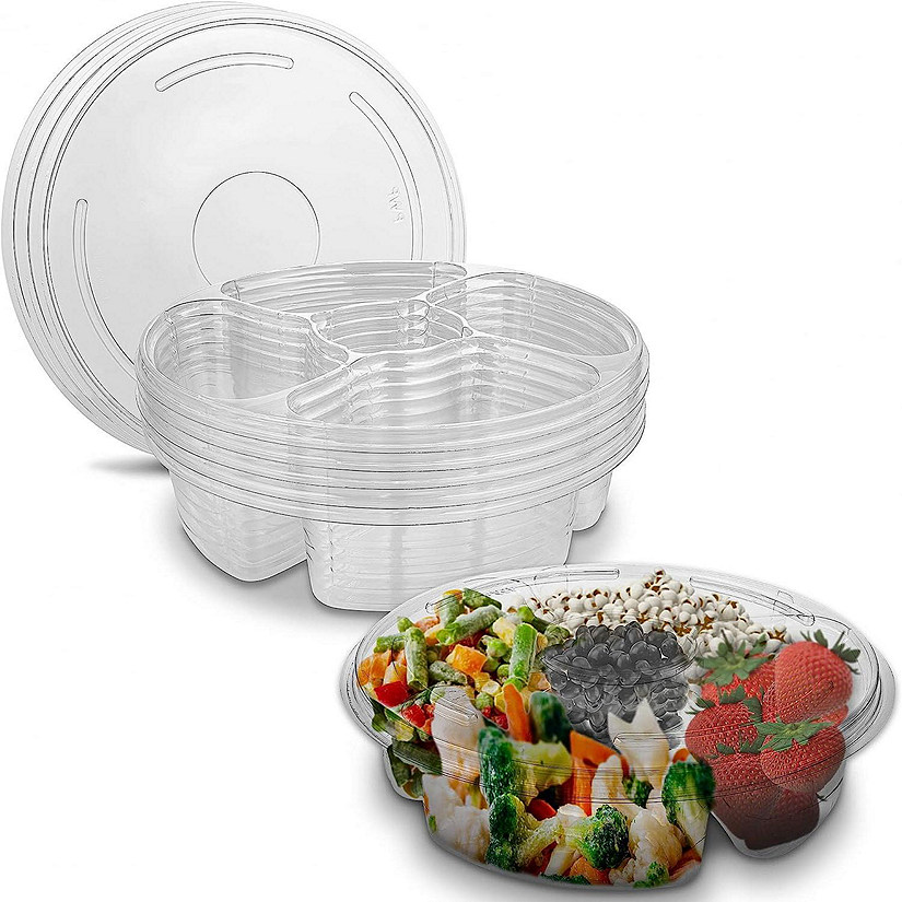 MT Products 10.25" x 1.5" 4 Compartment Plastic Fruit Tray with Lids - Set of 5 Image
