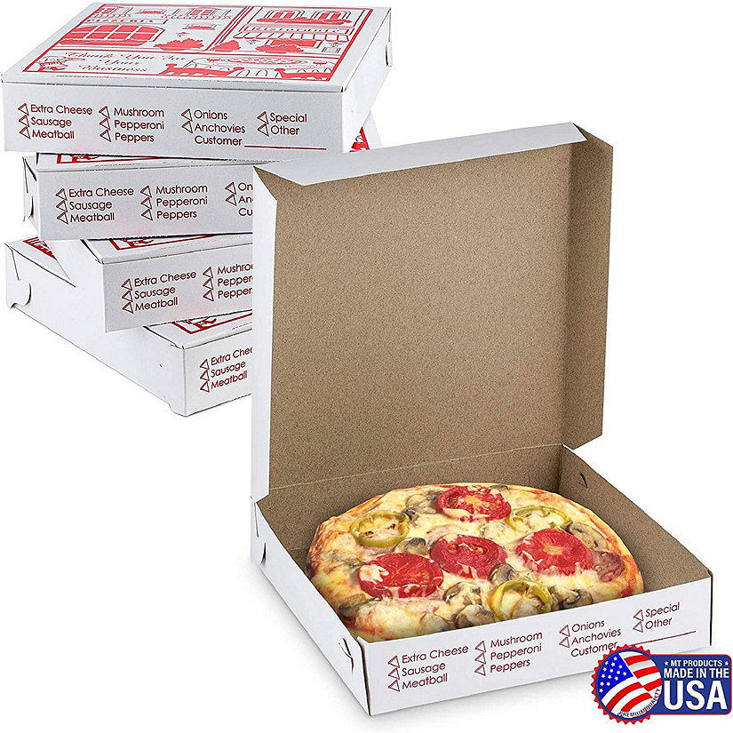 MT Products 10" x 10" x 2" White-Red Clay Coated Thin Pizza Boxes - Pack of 20 Image