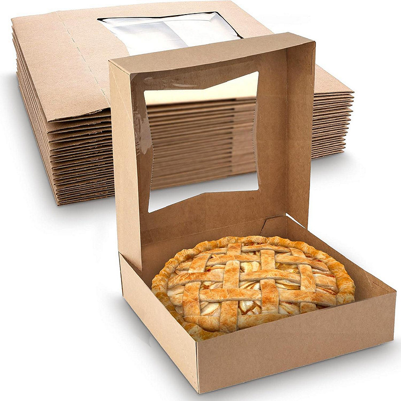 MT Products 8" x 8" x 2&#189;" Kraft Bakery Box/Pie Box with Window - Pack of 10 Image