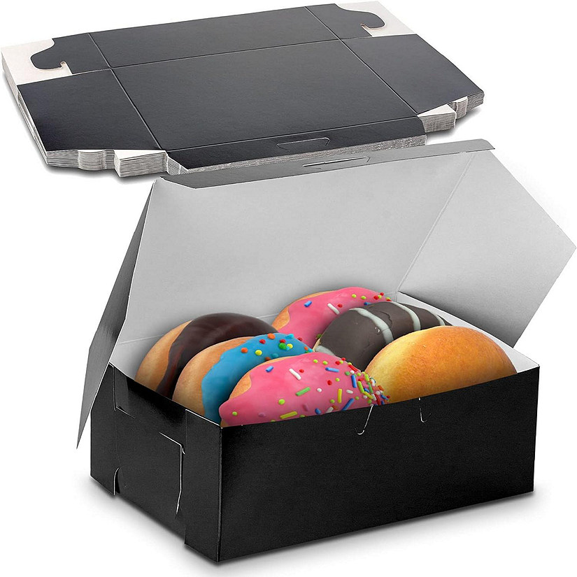 MT Products Black Donut Boxes - 8" x 5.5" x 3" Bakery Gift Boxes - Pack of 15 Image