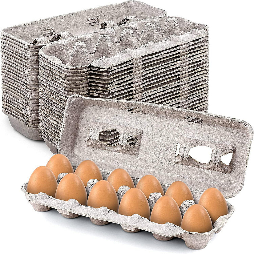 MT Products Blank Natural Pulp Paper Egg Cartons Holds 12 Eggs - 25 Pieces Image