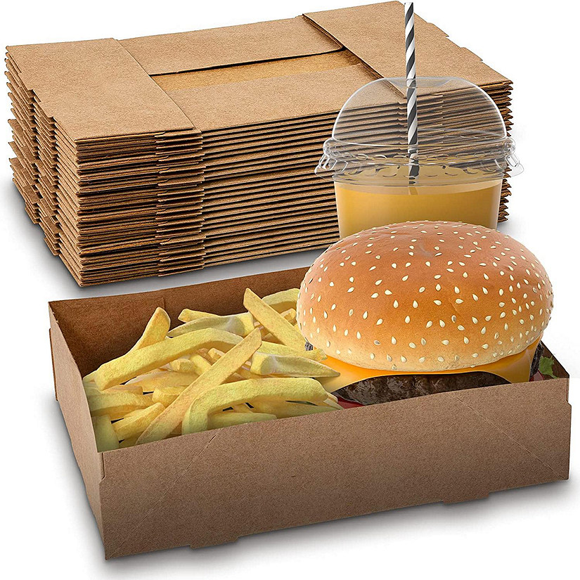 MT Products Brown Paper Food Trays for Stadiums 10.6" x 5.5" x 2.25" - Pack of 25 Image