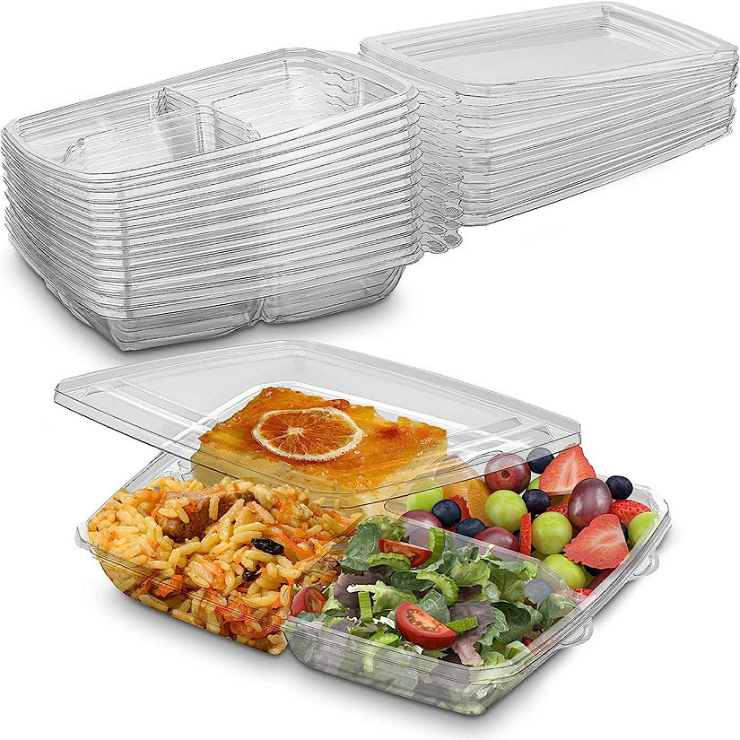 MT Products Clear Plastic 4 Compartment Bento Box -  6" x 7" Snack Containers - Pack of 15 Image