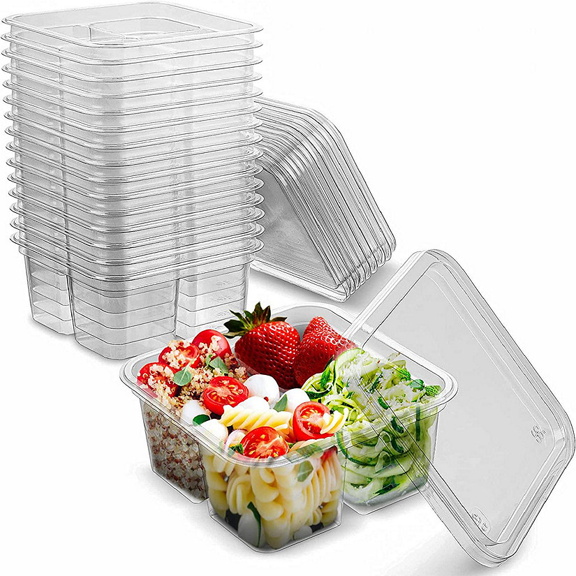 MT Products Clear Plastic 4 Compartment Bento Boxes 6" x 6" - Pack of 15 Image