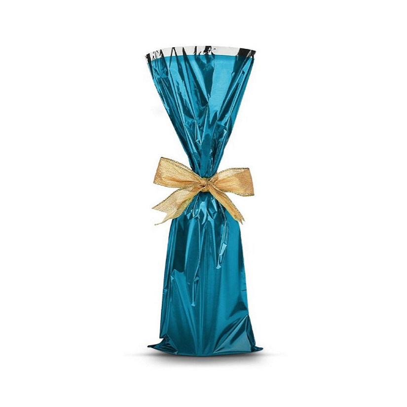 MT Products Metallic Blue Mylar Wine Gift Bags for Bottles - Pack of 25 Image