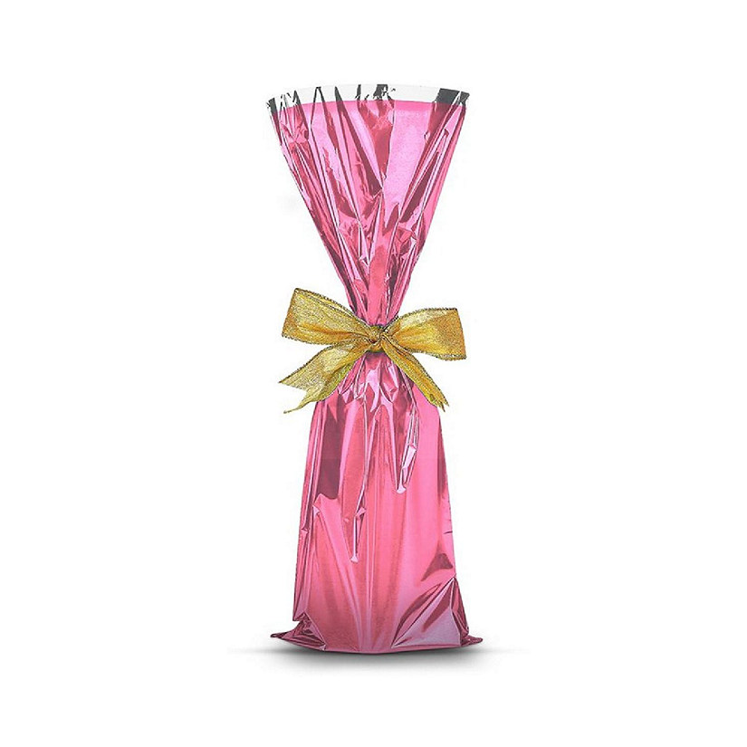 MT Products Metallic Pink Mylar Wine Gift Bags for Bottles - Pack of 25 Image