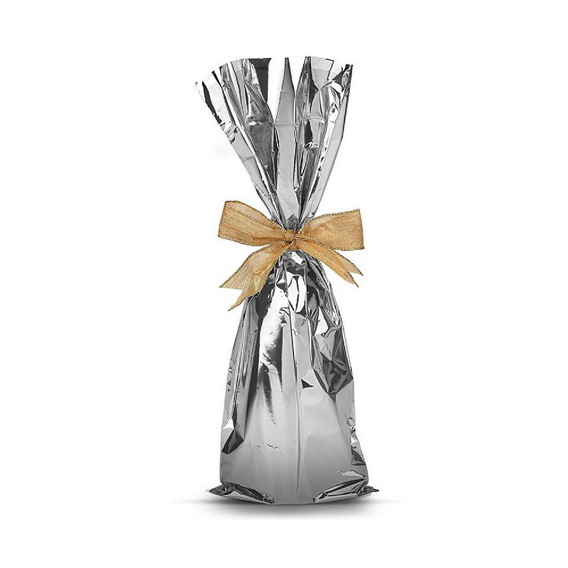 MT Products Metallic Silver Mylar Wine Gift Bags for Bottles - Pack of 25 Image