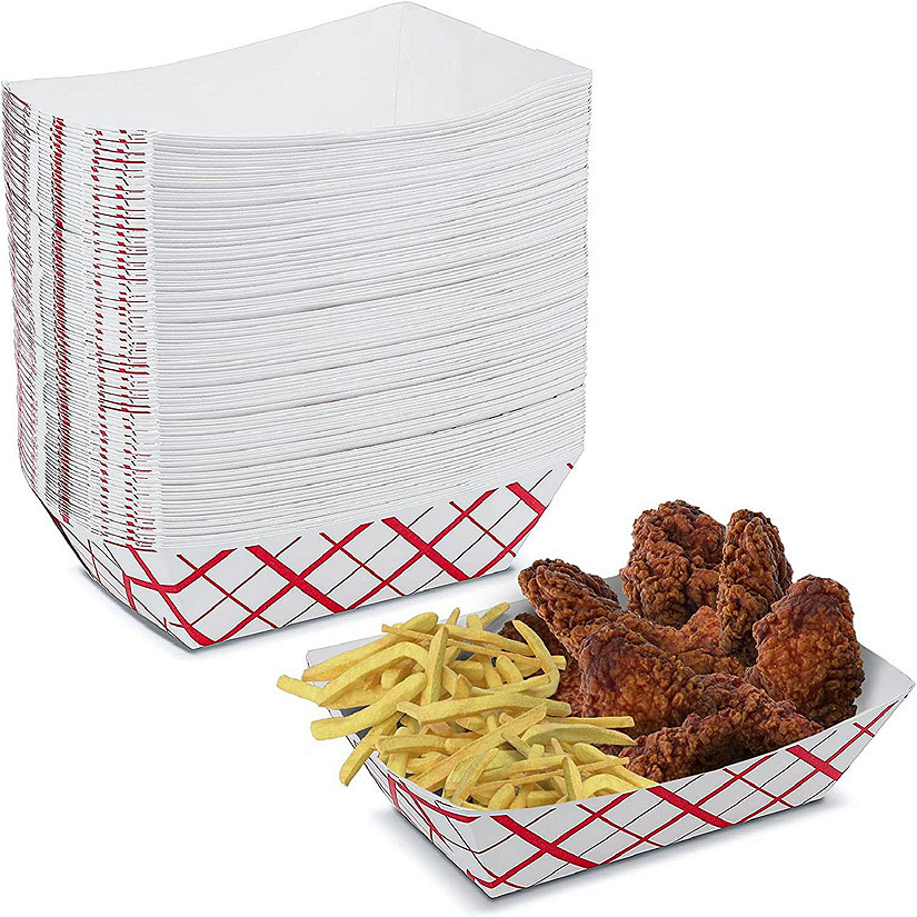 MT Products Paper Food Trays - 5 lb Red and White Nacho Trays - Pack of 50 Image