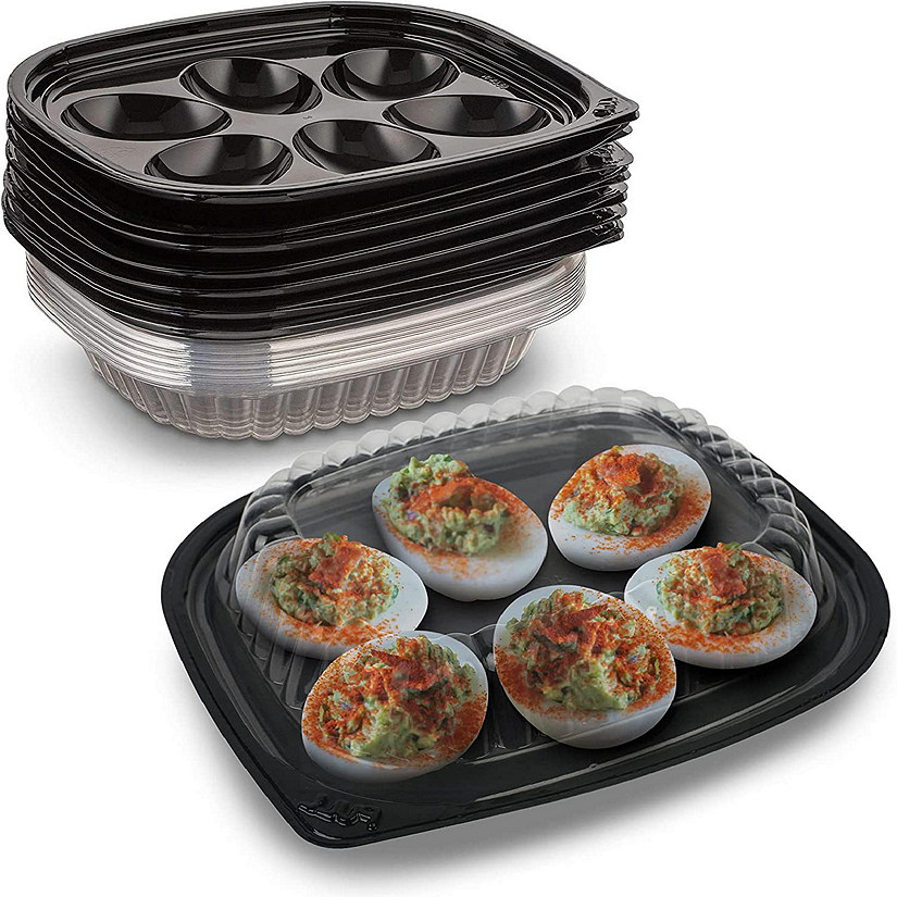 MT Products Plastic Deviled Egg Carrier/Disposable Deviled Egg Tray with Lid Holds 6 egg halves - Set of 12 Image