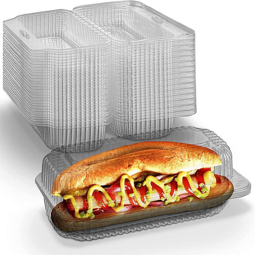 MT Products Plastic Hot Dog Container with Lid 6.5" x 2.75" x 2.6" - Pack of 30 Image