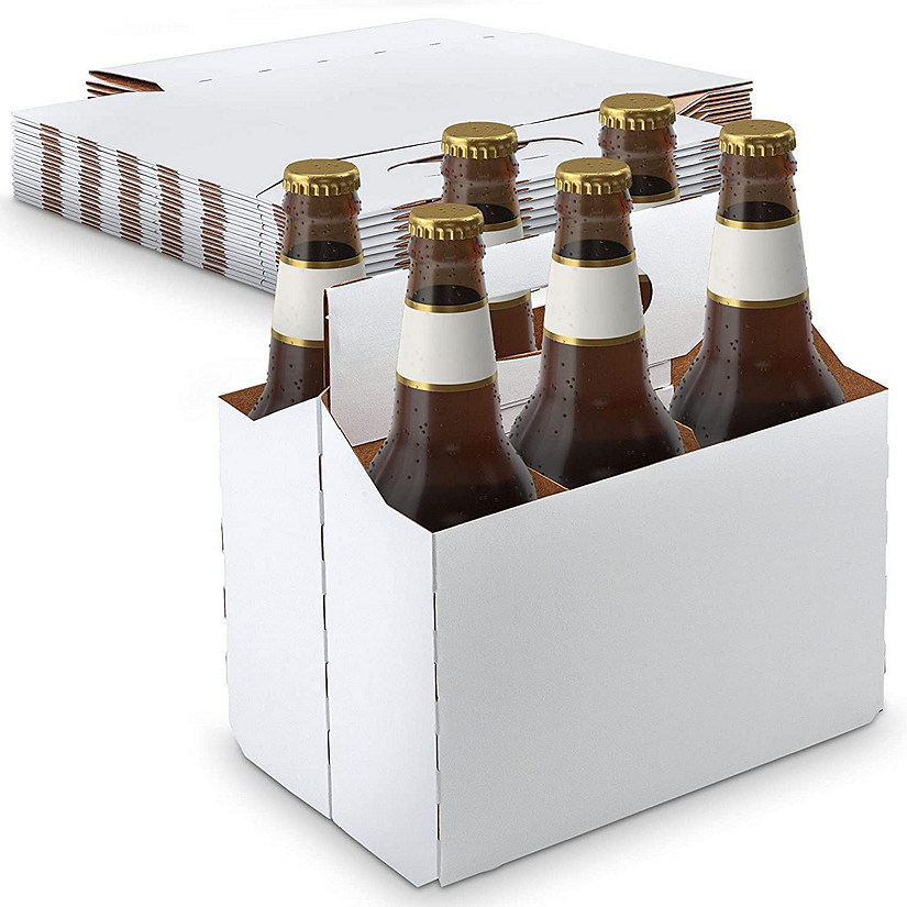 MT Products White 6 Pack Cardboard Beer/Soda Bottle Carrier with handle - 10 Pieces Image