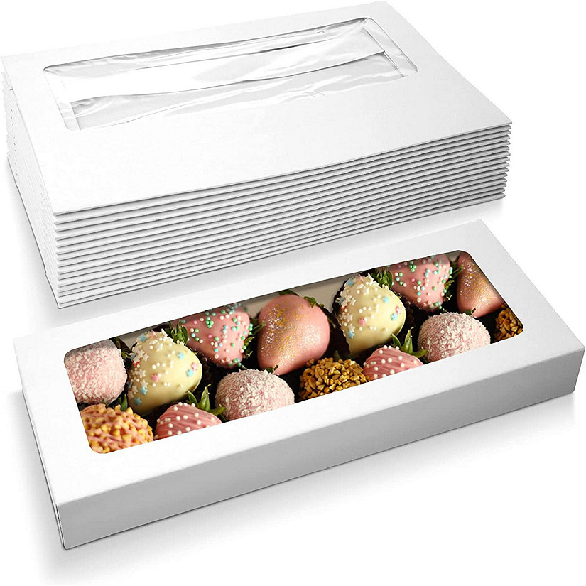 MT Products White Bakery Boxes with Window 16" x 6.5" x 1.75" - Pack of 15 Image