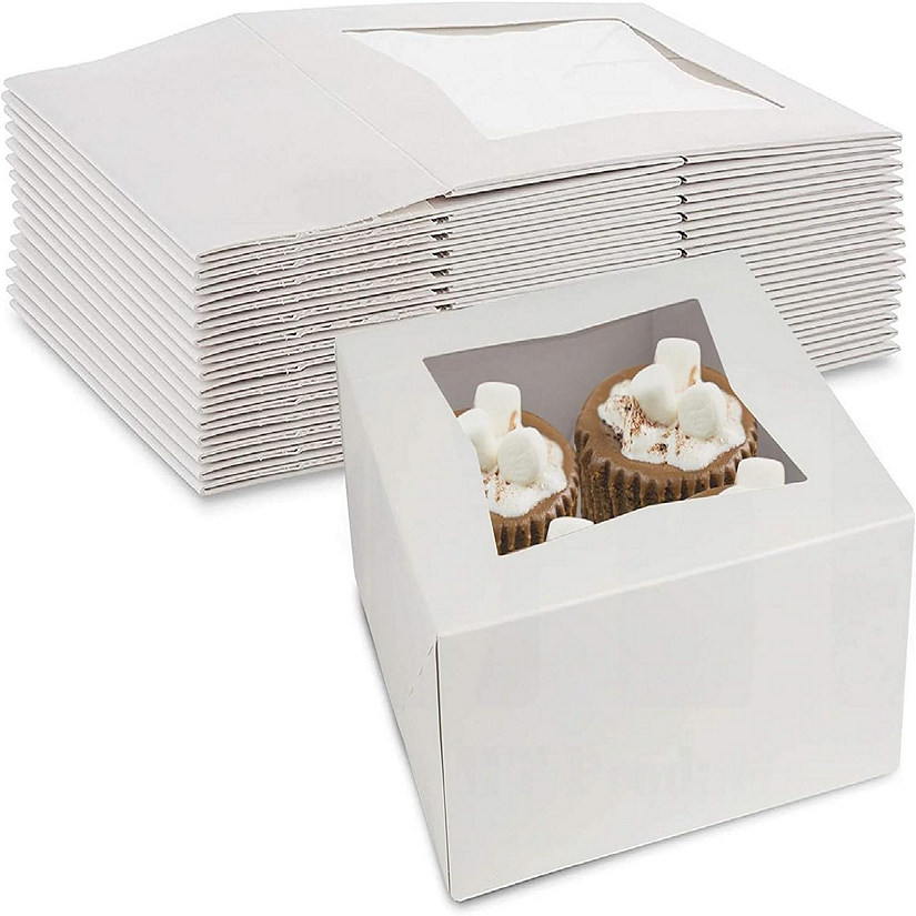 MT Products White Cupcake Boxes - 6"  x 6"  x 3" Auto Pop-up Bakery Boxes with Window - Pack of 10 Image